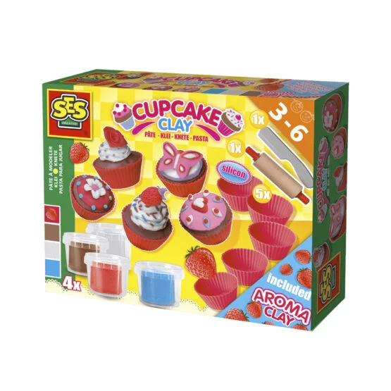 Маса для ліплення, що не засихає – ФРУКТОВІ КЕКСИ (4 кольори, в пластикових баночках, аксесуари)