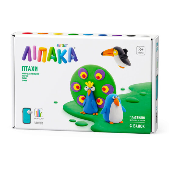 Набір пластиліну, що самостійно твердіє, ЛІПАКА – ПТАХИ: ПІНГВІН, ПАВИЧ, ТУКАН