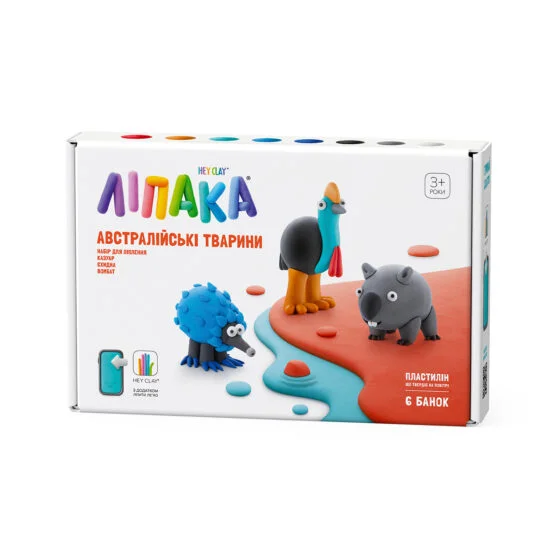 Набір пластиліну, що самостійно твердіє, ЛІПАКА – АВСТРАЛІЙСЬКІ ТВАРИНИ: КАЗУАР, ЄХИДНА, ВОМБАТ