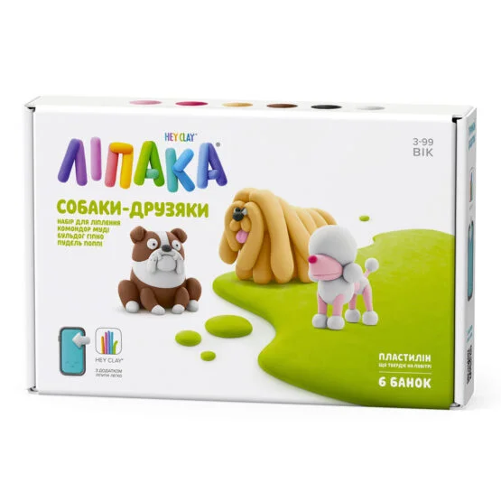 Набір пластиліну ЛІПАКА – СОБАКИ-ДРУЗЯКИ: КОМОНДОР МУДІ, БУЛЬДОГ ГІПНО, ПУДЕЛЬ ПОППІ