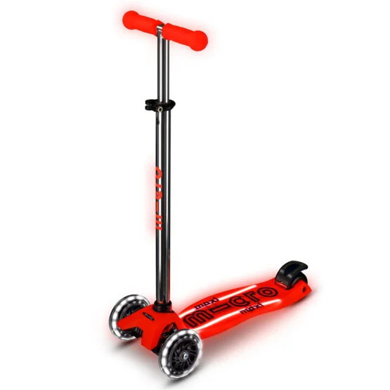 Самокат MICRO серії “Maxi Deluxe Glow LED Plus” – ЧЕРВОНА АУРА (до 50 kg, триколісний, світло)