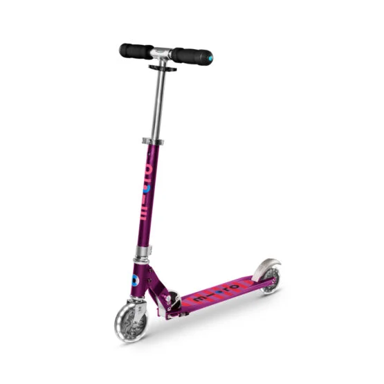 Самокат MICRO серии “Sprite LED” – ФІОЛЕТОВИЙ (складаний, дека у смужку, до 100 kg, двоколісний, світло)