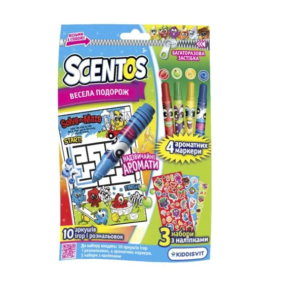 Ароматний набір для творчості серії “Візьми з собою” – ВЕСЕЛА ПОДОРОЖ (завдання, маркери, наліпки)