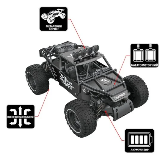 Автомобіль OFF-ROAD CRAWLER з р/к – RACE (матовий чорний, метал. корпус, акум.6V, 1:14)
