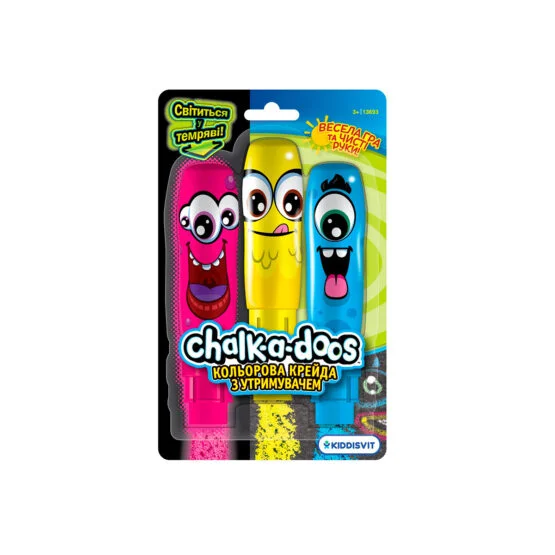 Набір кольорової крейди для малювання з утримувачем (рожевий, що світиться в темряві, жовт., блакит.)