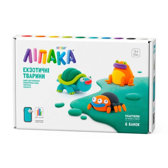 Набір пластиліну, що самостійно твердіє, ЛІПАКА-ЕКЗОТИЧНІ ТВАРИНИ:ТАРАНТУЛ,ЧЕРЕПАХА,ПОМАРАНЧЕВА ЖАБА