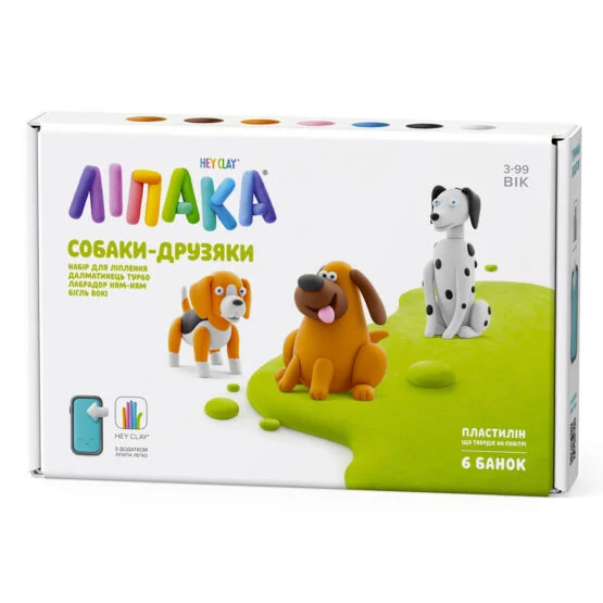 Набір пластиліну ЛІПАКА – СОБАКИ-ДРУЗЯКИ: ДАЛМАТИНЕЦЬ ТУРБО, ЛАБРАДОР НЯМ-НЯМ, БІГЛЬ ВОКІ