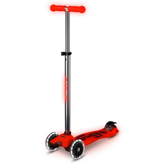 Самокат MICRO серії “Maxi Deluxe Glow LED” – ЧЕРВОНА АУРА (до 50 kg, 3-х колісний, світло)