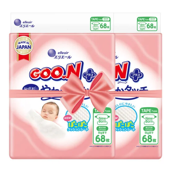 Підгузки GOO.N Plus для новонароджених до 5 кг (розмір NB, на липучках, унісекс, 136 шт)