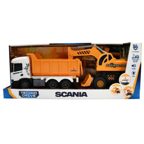 Ігровий набір серії “2 in 1 Truck” – САМОСКИД SCANIA І ЕКСКАВАТОР (світло, звук)