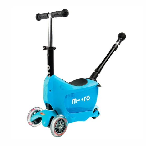 Самокат MICRO серії “Mini2go Deluxe Plus” – БЛАКИТНИЙ (до 50 kg, до 20 kg з сидінням, триколісний)